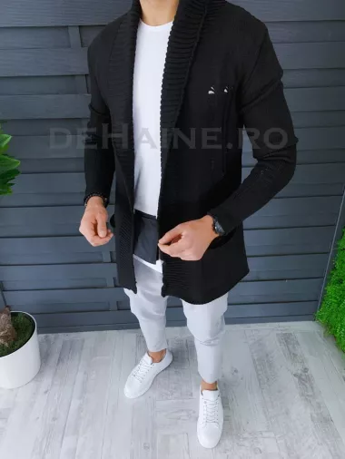 Cardigan barbati negru slim fit ZR T3596 P19-5.2